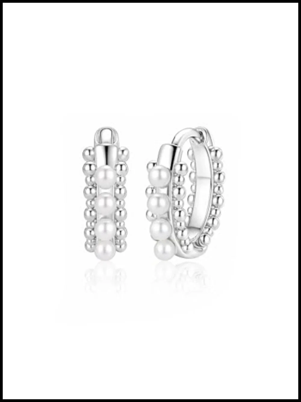 Pearl Huggie Hoop Earrings for Women Hypoallergenic Silver Plated 10mm